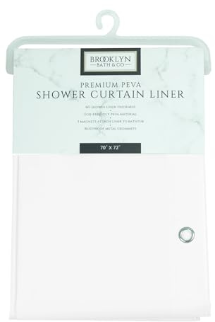 Home Expressions Curtain Liner – 70 x 72 6 Gauge PEVA Shower Curtain Liner with Metal Grommet and 3 Magnetic Weights (White)