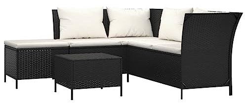 Bussandri Exclusive - 4-teiliges Lounge-Set mit Kissen Polyrattan schwarz