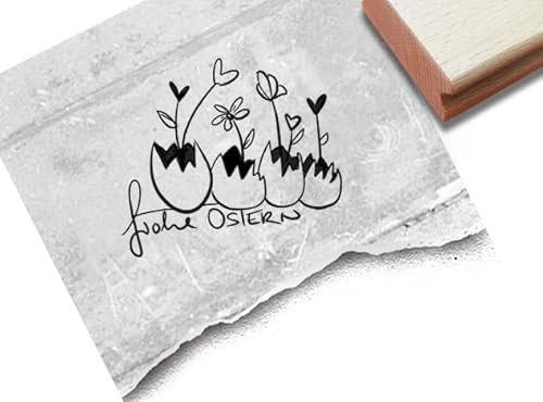 Stempel Osterstempel Frohe Ostern - Ostereier und Blumen- Textstempel Ostern, Karten Geschenkanhänger Osterdeko Scrapbook - zAcheR-fineT (Ostereier mit Blumen)