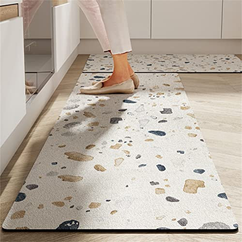 KüChenläUfer KüChenmatte 2 StüCk 60x90cm+60x160cm, KüChenteppich Waschbar Rutschfest, Teppich LäUfer Flur FußMatte Badematten, Wasser öL Aufnehmen Teppich KüChe Set, KüChe Wohnzimmer, Badezimmer Kies
