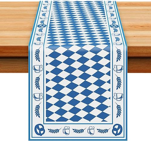 183 x 35 cm Oktoberfest Tischläufer, Blau-Weißes Polyester-Rechteck-Tischdecke, Bayerische Tischwäsche Tischtuch Partybedarf für traditionelle deutsche Bierfest-Bier-Oktoberfest-Dekorationen