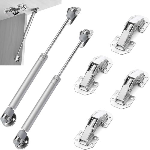 CTCEHL Vérin à Gaz,Charnière Porte Placard,100N Amortisseurs à Gaz et 90° Charniere Invisible Placard set,pour portes de placard,portes en bois,portes à lamelles en bois,armoires (6 pcs)