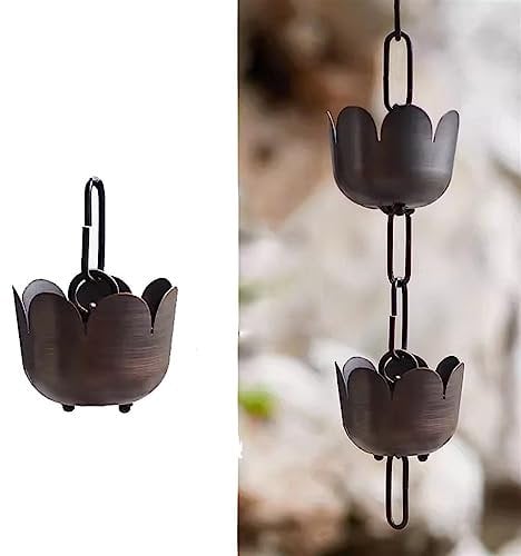 RENLXFI Regen Kette Dekoration, Regen Sammler Tassen Dachrinne Fallrohr für Haus Traufe Garten Park Veranda und Haus, Kupfer plattiert Regen Rinne Ketten (Size : 6.6ft/2m)