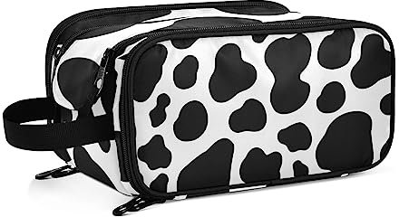 Kulturbeutel weiß schwarz Kuhflecken Große Kosmetiktasche Kulturtasche Waschtasche Make Up Tasche Waschbeutel Schminktasche für Damen Mädchen