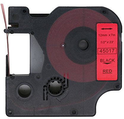 BROVACS Schriftband, Schwarz auf Rot, kompatibel mit DYMO D1 45017, 12 mm OPA2217, 1 Stück
