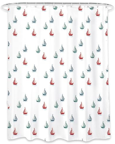 AQUALONA® Premium Shower Curtain, 12 FREE HOOKS INCLUDED - Polyester, Water-repellent Coating, Rustproof Chrome Eyelets - Mildew Resistant and Weighted Hem, 180 x 180 cm (Sail Away)