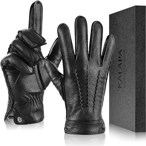 Kalapa Echte Schaffell-Lederhandschuhe für Herren, Winter, warm, Touchscreen, Fahren, Motorradhandschuhe mit Kaschmir gefüttert, Schwarz, M