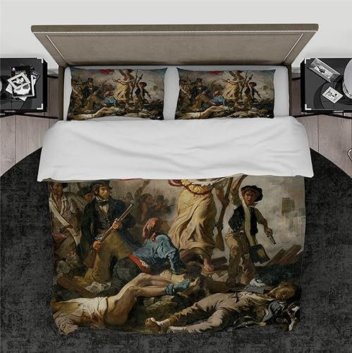 DINGSION EugèNe Delacroix bettwäsche 3 Stück Liberty Leading The Peopleeugene Delacroix, 1830 Pflegeleichtes Bettzeug mit 2 Kissenkissen 260 x 240 cm