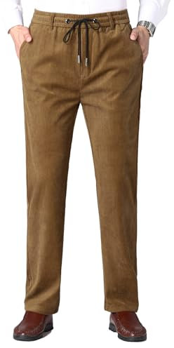 Yukirtiq Pantalon en Velours Côtelé pour Homme Pantalon de Jogging avec Cordon de Serrage Pantalons de Loisirs Taille élastique avec Poches, Kaki, L