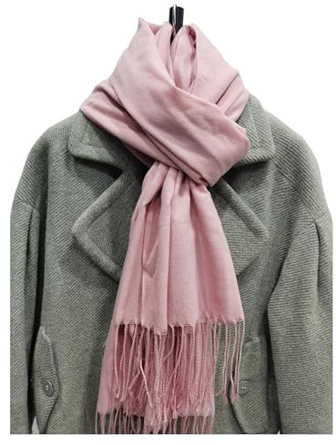 GIMIRO 200x60cm Schal Kaschmir-ähnlicher Schal mit Quasten Baumwolle Polyester Mischung Winter Warm Neckcarves Party Mode Accessoires (Pink)