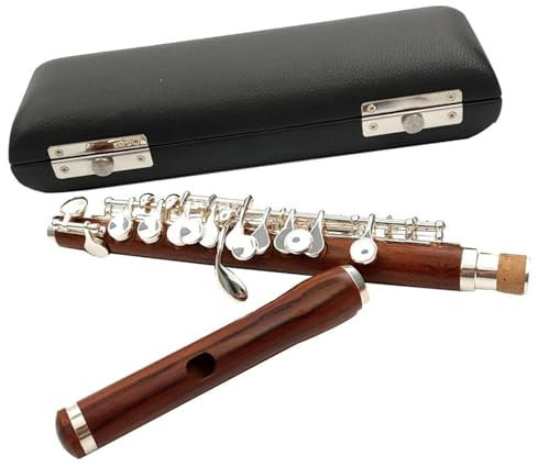 Piccolo-C-Tastenflöte Aus Rotem Holz, Versilberte Tasten, Halbgroße Flöte Mit Aufbewahrungskoffer Querflöte für Anfänger