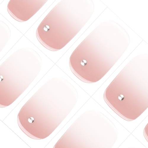 DANNI & TONI Semi Cured Nail Strips,Ombre Pink Soft Self-Adhesive Gel Nail Stickers,Silver Stamping Salon-Quality Gel Nail Polish Strips Manicure Stickers Set(Memory) 28Pcs