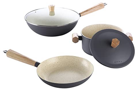 PACUM Topfset Set Wok Suppentopf Eisen Antihaft-Bratpfanne Suppentopf DREI-Topf-Set mit Deckel Küchenkochtopf (Farbe: A, Größe: Siehe Beschreibung) Vision