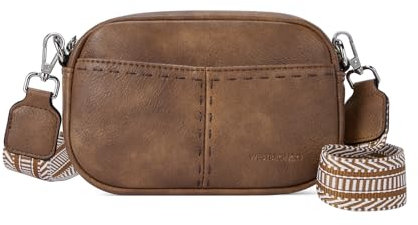 WESTBRONCO Crossbody-Taschen für Damen, gesteppt, Leder, kleine Schulterhandtaschen, trendig, mit breitem Riemen, Braun, Umhängetasche