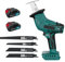 Akku-Säbelsäge, 0-3000SPM Variable Geschwindigkeit,Professional Säbelsäge mit 4 Säbelsägeblatt, kompatibel mit Makita Batterie, mit 2x 3000mAh Akku，für Metall/Holz/PVC-Rohr/Baumschnitt