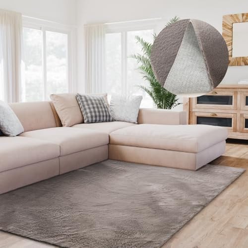 Interiyou Fargo - Teppich Wohnzimmer 230x330 cm Grau - Kurzflor Waschbar und rutschfest - Flauschiger Fellteppich aus Kunstfell - weicher Langflor Fell