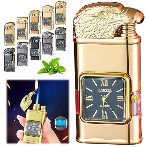 Winddichtes Feuerzeug, Vintage-Uhrenrahmen, Jet-Flammen-Taschenlampe, 2024, neues, cooles, einzigartiges Wasserhahn-Design, Retro-Metall-aufblasbares, multifunktionales Zifferblatt-Feuerzeug, tragbare