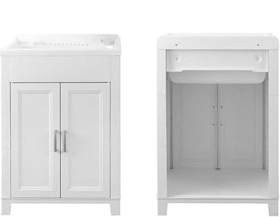 Avilia Lavatoio a Doppia Anta - Lavandino per Lavaggio Capi a Mano, con Kit Sifoni, per Uso Interno ed Esterno, in Resina, 60x50 cm, Bianco