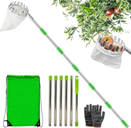HuaMuDM 340cm Recogedor Frutas, Recogedor Frutas con Varillas Extensión, Recoge Frutas árboles, Usado para Recoge Frutas de árboles,Frutas Herramientas Recolectoras para Manzanas, Naranjas, Peras