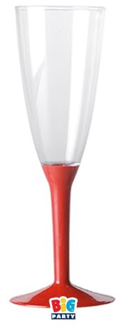 Big Party Calici Flute Crystal con Basi Colorate, Plastica Alta Qualità, Feste ed Eventi Speciali (Rosso)