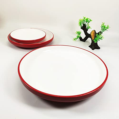 Assiettes Assiettes à dîner Assiette Ronde Rouge et Blanche Assiettes à Salade Assiettes à dîner de Cuisine familiale Assiette à dîner (11 Pouces Peu Profond) (11 Pouces Peu Profond Taille uniqu