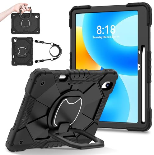 FONREST Portatile Robusto Custodia per Huawei MatePad 11.5 (2023/2024)/Air (2023) con supportoper M-Pencil Cavalletto ruotabile a 360° Anello da appendere Maniglia Antiurto Cover con tracolla (Nero)