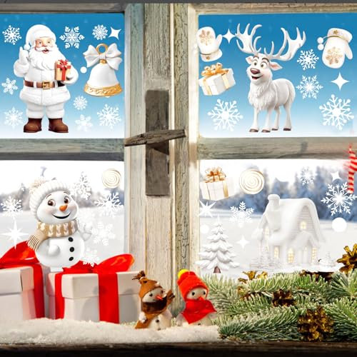 190Pcs Decalcomanie per finestre Natale Autoadesivo Decorazione invernale per finestre Natale Decalcomanie per finestre Pellicola per finestre Decorazi natalizia Decalcomanie fiocchi di neve Adesivi