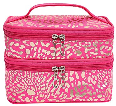Damen-Handtaschen und Geldbörsen, große Kosmetiktasche, Make-up-Tasche, Reise-Doppel-Kulturbeutel, Kulturbeutel, rosafarbenes Segeltuch, Tragetasche für Damen, mit Reißverschluss, F, Einheitsgröße