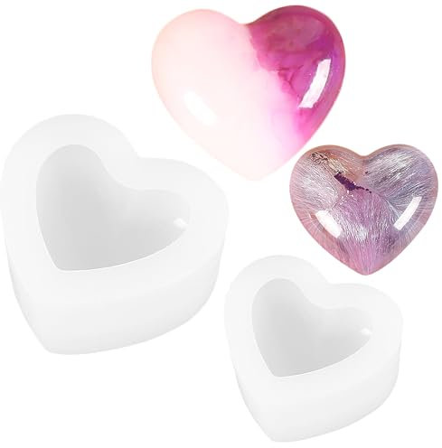 Qaestuan 2 Pezzi Stampi per Candele in Silicone, Stampi per Candele a Forma di Cuore, Stampi in Silicone a Forma di 3D, Stampi per Candele 3D Bubble Cubo per Realizzare Candele, Saponi, Fai Da Te