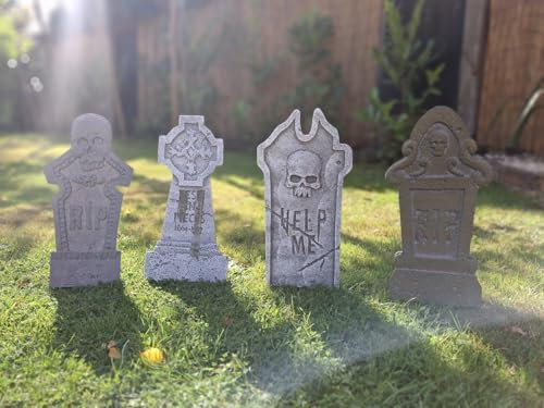 Halloween Tombstone Grave Yard Decorations, Set of 4, Grey Props Tombstone Grave Yard Gravestone Prop Yard Dead
