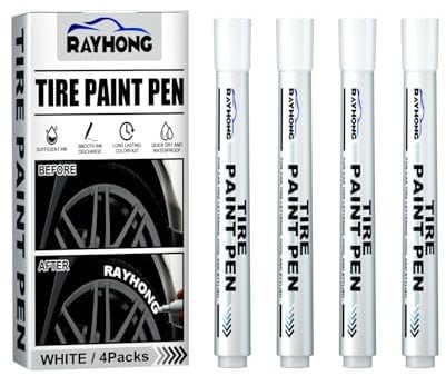 Marcador para Neumáticos Blanco 4er Pack, Rotulador Impermeable para Neumáticos de Coche, Rotulador Blanco Ruedas para Pinturas Rupestres, Piedra, Cerámica, Vidrio, Madera, Neumáticos, Tela, Metal