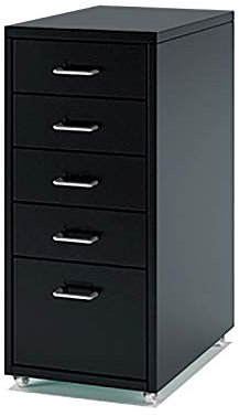 Aktenschrank aus Metall mit Rollen, 5 Schubladen, Aktenschrank für bunte Büromöbel, Schwarz