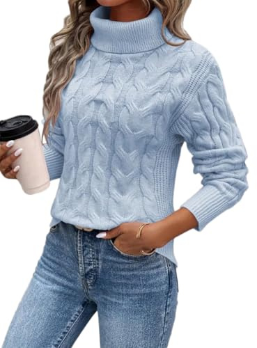 seiveini Pullover Damen Winter Rollkragenpullover mit Zopfmuster Grobstrick Strickpullover Warm Winterpullover Damenpullover Sweater