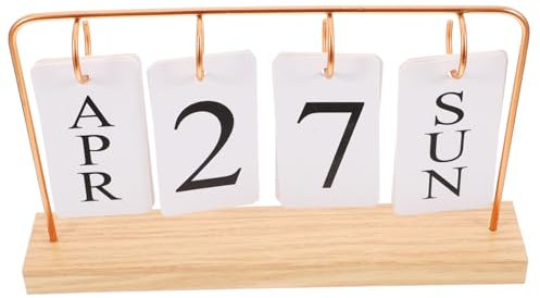 UTHCLO Rustic Perpetual Desk Calendar Elegant Calendar Decor for Home Office Wooden Iron Design Easy Use Daily Organizer