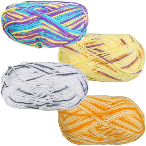 FEIGO Handstrickgarn,4 Stücke Farbe Acryl Wolle Zum Häkeln,50g Häkelgarn Bunt Farbverlauf Set,Weich und Dehnbar,Geeignet für Häkeln,Basteln,DIY-Projekte,Handgefertigte Häkelgarne