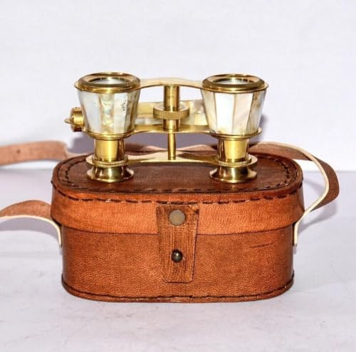 Fernglas aus Messing mit Perlmutt, elegantes Opernfernglas aus massivem Messing, Perlen-Spyglass mit kostenlosem Etui für Theater, Konzerte und Veranstaltungen im Freien, bedeutungsvolles Geschenk