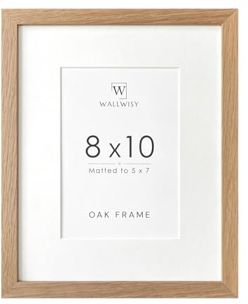 wallwisy 8x10 Picture Frame, Solid Oak Wood 8x10 Photo Frame with Mat to 5x7, 10x8 Picture Frames for Wall and Tabletop Display, Natural Oak 8 x 10 Frame, Set of 1