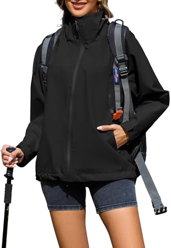 Durio Regenjacke Damen Wasserdicht Leicht Atmungsaktive Windbreaker Jacke mit Kapuze Fahrradjacke Fahrrad Sport Outdoorjacke für Frauen XL Schwarz