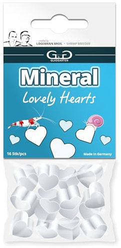 GlasGarten Mineral Hearts | 16 STK. – Ergänzungsfutter/Mineralfutter für Ziergarnelen, Schnecken & Krebse, verbesserte Wasserqualität, direkte Einwirkung auf Gesamthärte & Leitwert