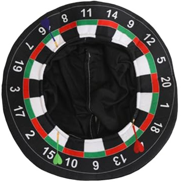 Dartscheibe-Mütze, Unisex-Kostüm, Dartscheibe, Bullseye-Thema, Sport-Fan-Board, integrierte Kapuze, für Junggesellenabschiede, Kneipentouren und Sportveranstaltungen Karnevals (Schwarz, 33cm)