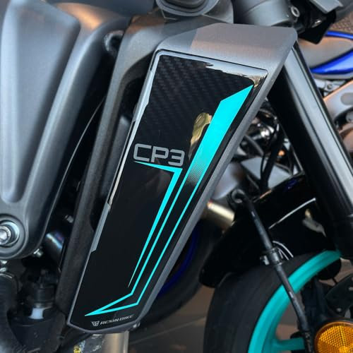 Resin Bike Aufkleber Motorrad Kompatibel Mit Yamaha Mt 09 2024-2025 Cyan. Heizkörper-Seitenteile vor Stößen und Kratzern. Aufklebersatz 3D-Harzklebstoff - Stickers Made in Italy