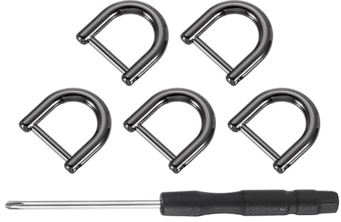QUARKZMAN 5 Stück Metall D Ring Schraubschäkel, Zinklegierung U Form Abnehmbare D Ringe Ersatz Taschenzubehör für DIY Lederhandwerk Geldbörse Schlüsselanhänger Schnalle, 12x12 mm, Schwarz