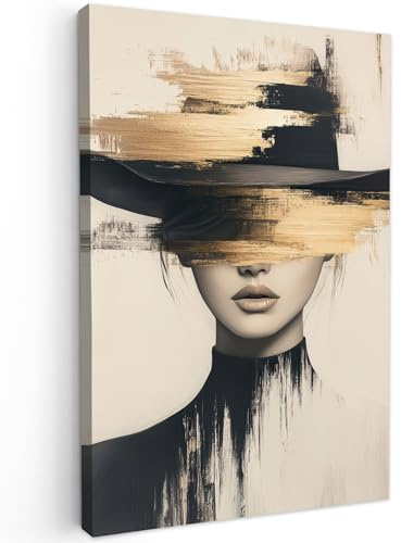 MuchoWow© Bild auf Leinwand Schlafzimmer Bilder Badezimmer Wand Deko | 60x90 cm - Wohnzimmer Modern Wanddeko Bilderwand Geschenk Frau - Hut - Farbe