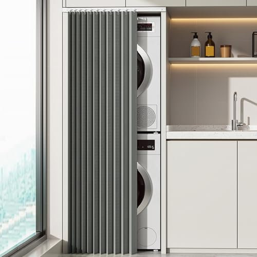 Copertura impermeabile per lavatrice con binario antipolvere e resistente al sole, tenda grigia durevole per lavatrice e asciugatrice (70 cm di larghezza x 180 cm di altezza)