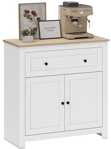 HOMCOM Sideboard Storage Cabinet, Morden Kitchen Cupboard with Adjustable Shelf, Drawer and Double Doors, Sideboard for Living Room, Dining Room, Hallway, White