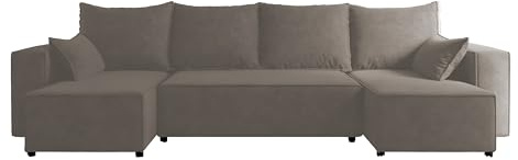 4ALL HOME Ecksofa mit Schlaffunktion Tobi U 316x145 cm - Couch - Sofa mit Bettkasten - Eckcouch - L-Form - Schlafsofa - Schlafsofa mit Bettkasten (Velo 623 Cappuccino)