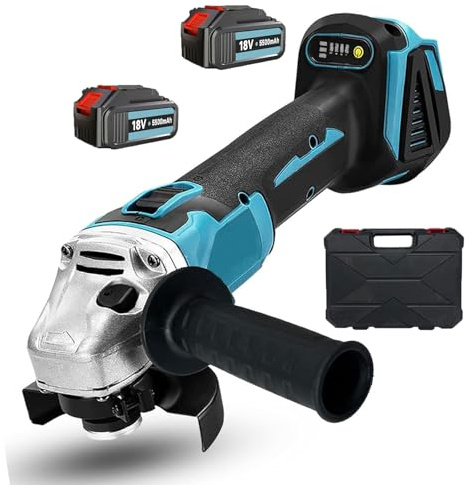 Winkelschleifer Akku 18V, Kabellos Winkelschleifer 125mm,Bürstenloser Motor, Trennschleifer & Akkuflex mit 2 5500mAh Akkus, Transportkoffer - Zum Schneiden, Schleifen & Polieren ﻿