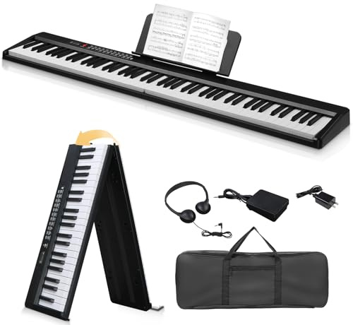 Bonnlo E Piano 88 Tasten, Faltbares Digitalpiano mit Halbgewichteter Keyboard, Audio- & MIDI-Bluetooth, Sustain-Pedal-System, Tragetasche und Kopfhörer – für Anfänger und Fortgeschrittene, Schwarz