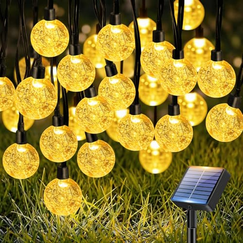 btfarm 15M Solar Lichterkette Outdoor, LED Kristall Kugeln Außen | Solarlichterkette Wetterfest IP65 Wasserdicht, 8 Modi Lichterketten Aussen für Balkon Garten Party Weihnachten Deko, Warmweiß
