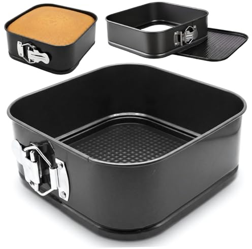 Bemonew Moule à gâteau carré antiadhésif en acier au carbone à charnière fond amovible 18 cm